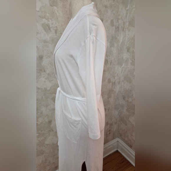 Skin Organic Pima Cotton White Belted Shawl Collar Robe Size 1 NWT Luxury Lounge - Picture 5 of 10